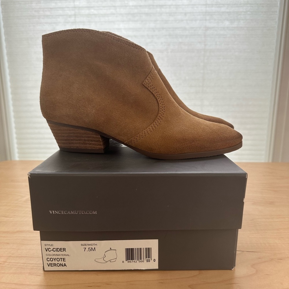 Vince Camuto Cider Suede Ankle Boots Tan Sz 7.5 NWT
